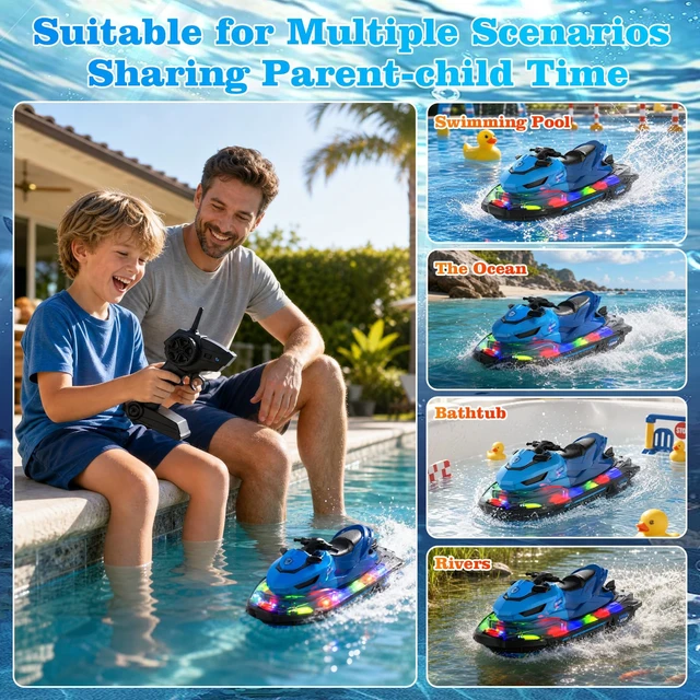 Alt view image 6 of 7 - RC Boat, Remote Control Boat for Kids & Adults, RC Boats for Pool and Lake, Water Boats with LED Light, Electric RC Ship, Summer Toy with Rechargeable Battery, Gift for Boys Girls Adults