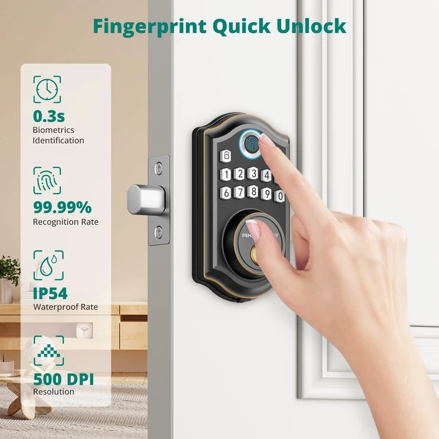Alt view image 2 of 7 - DS10 Keyless Entry Door Lock with Fingerprint, Oil Rubbed Bronze | Smart Lock for Front Door, Electronic Keypad Deadbolt, Biometric Unlock, Passcode Unlock, 2 Key, Auto Lock, Easy Install