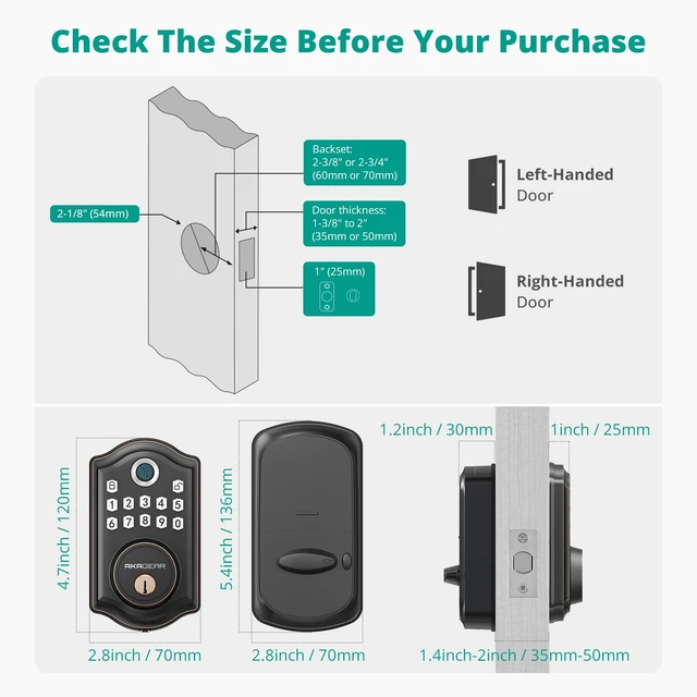 Alt view image 6 of 7 - DS10 Keyless Entry Door Lock with Fingerprint, Oil Rubbed Bronze | Smart Lock for Front Door, Electronic Keypad Deadbolt, Biometric Unlock, Passcode Unlock, 2 Key, Auto Lock, Easy Install