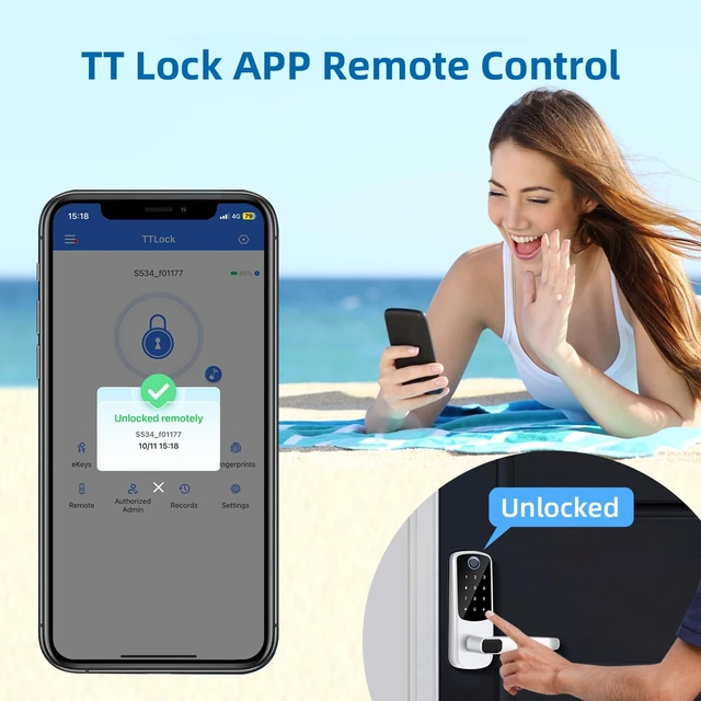 Alt view image 2 of 6 - Smart G2 WiFi Gateway,Fingerprint Keyless Entry Door Lock & TT Lock App Bluetooth Remotely Control, Smart Door Lock WiFi Hub Compatible with Voice Control Alexa