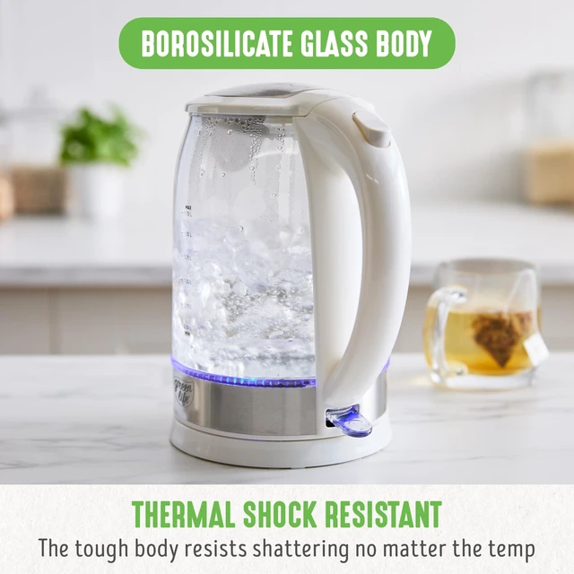 Alt view image 2 of 6 - 1.7 Liter Electric Glass Kettle, White | Glass Body, Auto Shutoff, Thermal Shock Resistant, Quick Heating, Easy One Touch Use, Cordless Serving, LED Base, Coffee/ Tea