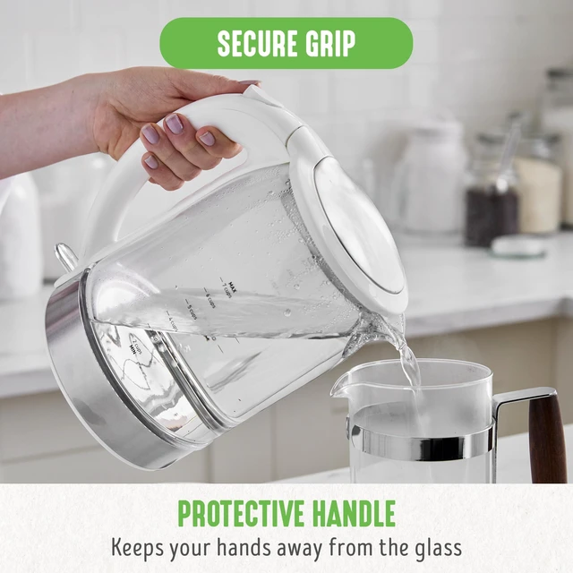 Alt view image 5 of 6 - 1.7 Liter Electric Glass Kettle, White | Glass Body, Auto Shutoff, Thermal Shock Resistant, Quick Heating, Easy One Touch Use, Cordless Serving, LED Base, Coffee/ Tea