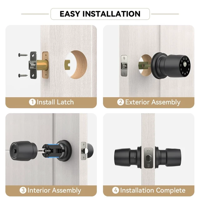 Alt view image 4 of 7 - 4-in-1 Smart Fingerprint Door Knob with App and Keypad, Matte Black | Keyless Entry Door Lock With Key, One-tap Privacy Mode Setup, Auto-Lock, Easy to Install for Bedroom, Interior, Front Door
