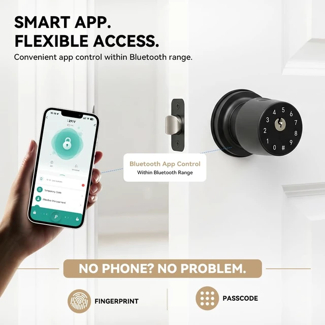 Alt view image 6 of 7 - 4-in-1 Smart Fingerprint Door Knob with App and Keypad, Matte Black | Keyless Entry Door Lock With Key, One-tap Privacy Mode Setup, Auto-Lock, Easy to Install for Bedroom, Interior, Front Door