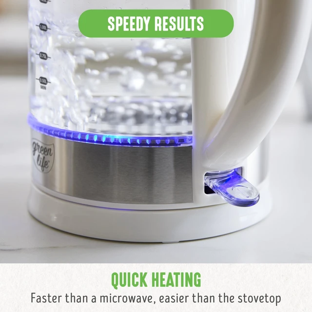 Alt view image 6 of 6 - 1.7 Liter Electric Glass Kettle, White | Glass Body, Auto Shutoff, Thermal Shock Resistant, Quick Heating, Easy One Touch Use, Cordless Serving, LED Base, Coffee/ Tea