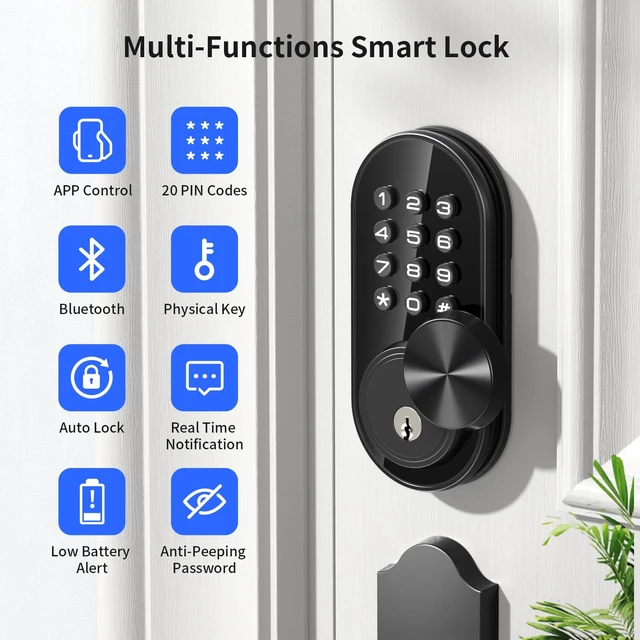 Alt view image 2 of 7 - TE341 Smart Keyless Entry Door Lock with App Control, Digital Keypad Bluetooth Electronic Deadbolt with Auto Lock, Easy Installation - Silver
