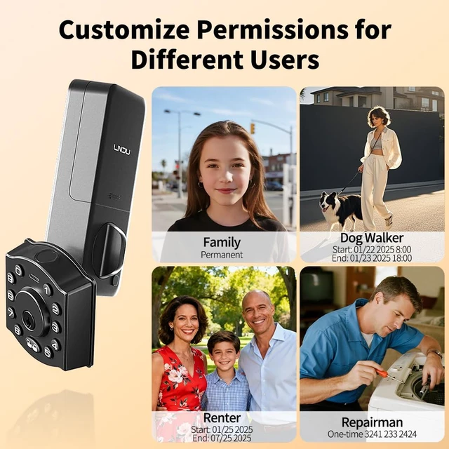 Alt view image 3 of 7 - Smart Front Door Lock with Fingerprint & Keypad, Black | Built-in WiFi Enables Remote App Access, Temporary Codes, Auto Locking, and Voice Control with Alexa and Google