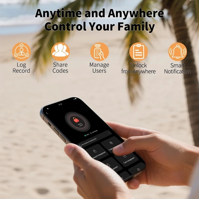 Alt view image 4 of 7 - Smart Front Door Lock with Fingerprint & Keypad, Black | Built-in WiFi Enables Remote App Access, Temporary Codes, Auto Locking, and Voice Control with Alexa and Google