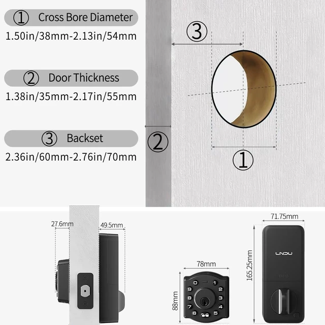 Alt view image 7 of 7 - Smart Front Door Lock with Fingerprint & Keypad, Black | Built-in WiFi Enables Remote App Access, Temporary Codes, Auto Locking, and Voice Control with Alexa and Google