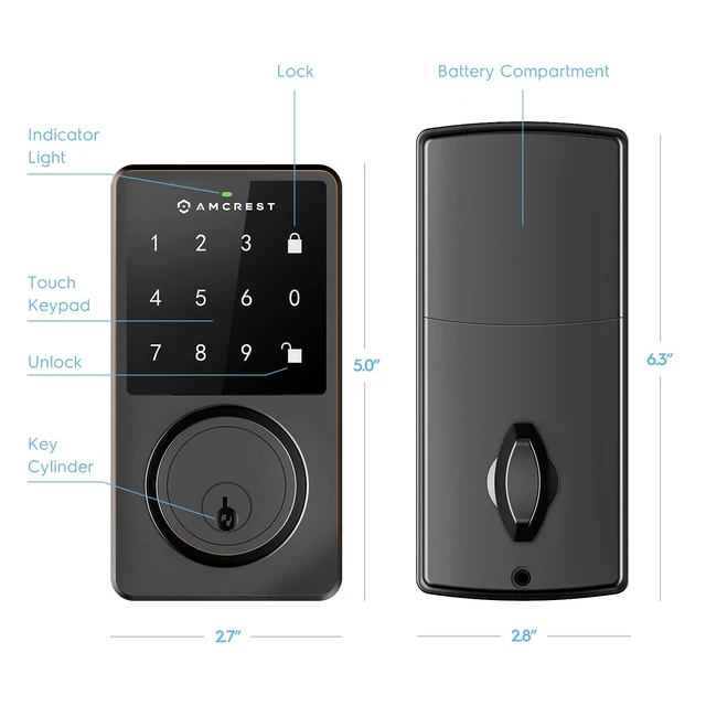 Alt view image 5 of 6 - Keyless Entry Door Lock Deadbolt, Digital Door Locks with Keypads, Smart Lock, Electronic Keypad Door Knob Cylinder Deadbolt, Automatic Locking, Heavy Duty Commercial Grade ADL220-B