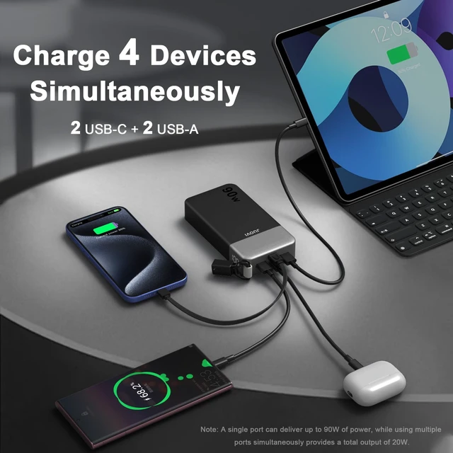 Alt view image 4 of 7 - 90W Portable Charger for Laptop Power Bank 20000mAh with USB-C Cable | Power Bank TSA-Approved Fast Charging Battery Pack for Laptop MacBook Dell XPS iPhone 17/16/15 Series Samsung S26 and more
