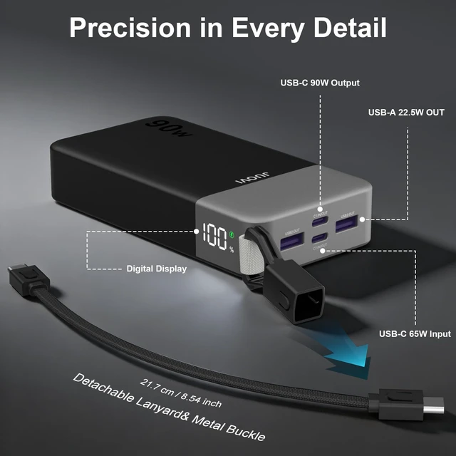 Alt view image 6 of 7 - 90W Portable Charger for Laptop Power Bank 20000mAh with USB-C Cable | Power Bank TSA-Approved Fast Charging Battery Pack for Laptop MacBook Dell XPS iPhone 17/16/15 Series Samsung S26 and more