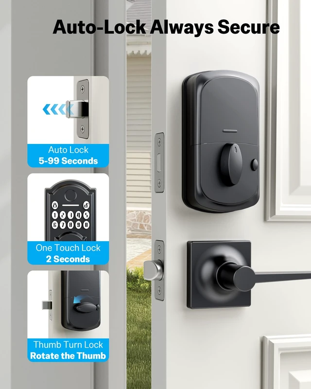 Alt view image 4 of 7 - Front Door Lock Set Keyless Entry with 2 Lever Handles, Keyless Entry Door Lock Deadbolt with Handle Set, Fingerprint & Digital Keypad Deadbolt for Front Door, Matte Black