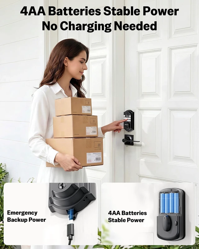 Alt view image 5 of 7 - Front Door Lock Set Keyless Entry with 2 Lever Handles, Keyless Entry Door Lock Deadbolt with Handle Set, Fingerprint & Digital Keypad Deadbolt for Front Door, Matte Black