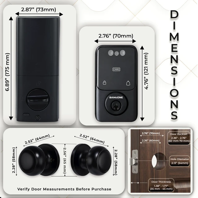 Alt view image 7 of 7 - Smart Deadbolt & Passage Knob Set, Face & Palm Vein Recognition | Bluetooth Tuya App, Keypad Passcode, IC Card, Mechanical Key, Auto-Lock, USB Emergency Power, Matte Black