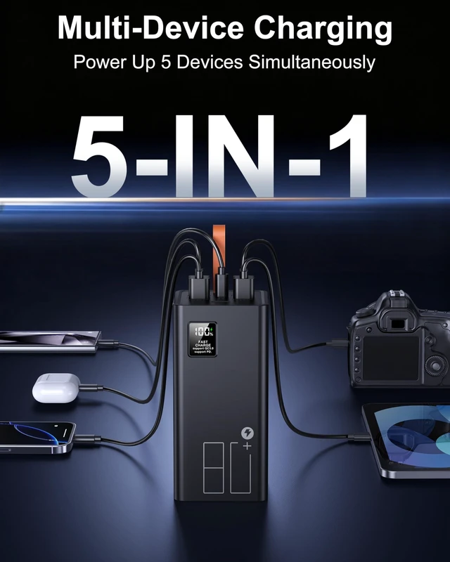 Alt view image 3 of 6 - 80000mAh Portable Charger, 30W PD QC 3.0 Fast Charging Power Bank, High Capacity External Battery Pack with 5 Output & 2 Input Ports, Compatible with iPhone, iPad, Tablet