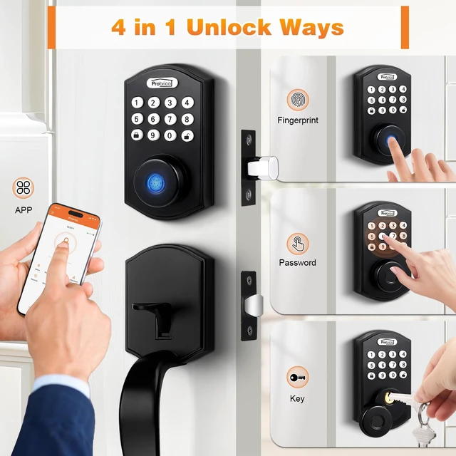 Alt view image 2 of 7 - Smart Keyless Entry Door Lock Smart Locks for Front Door, Keypad Door Lock with Handle Fingerprint Deadbolt with Handle