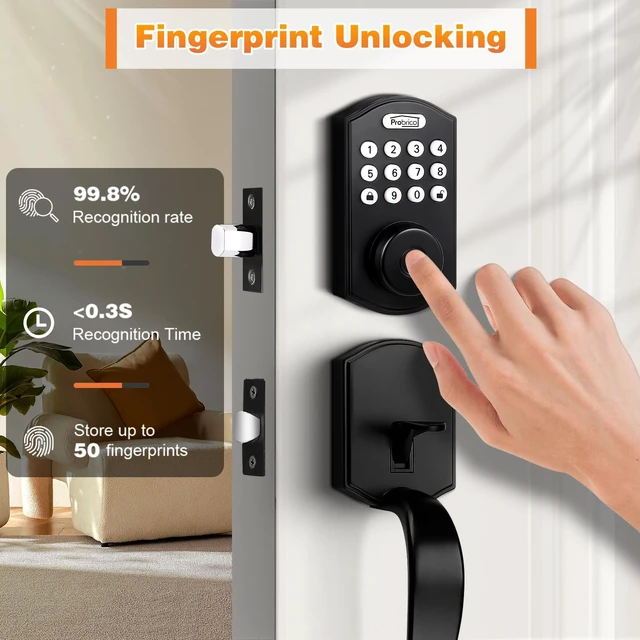 Alt view image 5 of 7 - Smart Keyless Entry Door Lock Smart Locks for Front Door, Keypad Door Lock with Handle Fingerprint Deadbolt with Handle