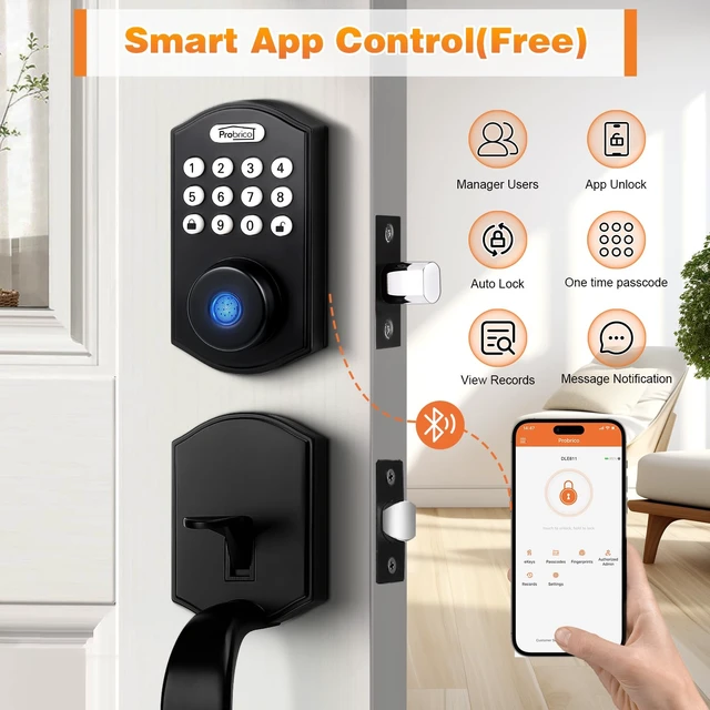 Alt view image 3 of 7 - Smart Keyless Entry Door Lock Smart Locks for Front Door, Keypad Door Lock with Handle Fingerprint Deadbolt with Handle