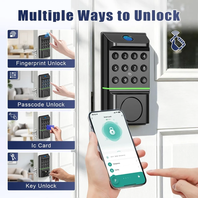 Alt view image 2 of 7 - D9 Smart Door Lock Keyless Entry Fingerprint Deadbolt | with Keypad and App, for Front Door, Digital Door Lock, 100 Fingerprint and 254 Password Storage