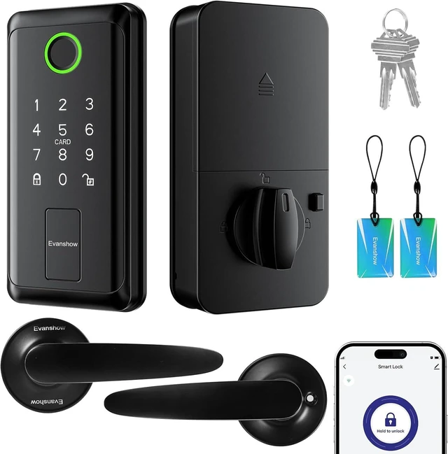 Main image of Keypad Door Lock with Handle, Electronic Digital Keypad Deadbolt with App, Keyless Entry Fingerprint Lock Auto Lock & One Touch Locking, Front Smart Door Handle Sets