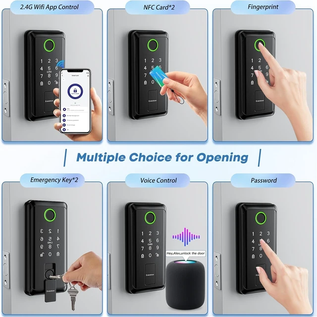 Alt view image 2 of 7 - Keypad Door Lock with Handle, Electronic Digital Keypad Deadbolt with App, Keyless Entry Fingerprint Lock Auto Lock & One Touch Locking, Front Smart Door Handle Sets
