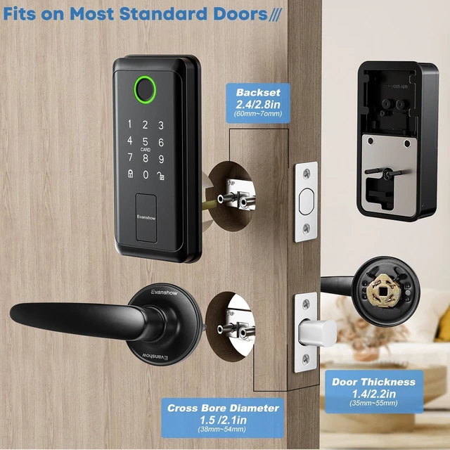Alt view image 3 of 7 - Keypad Door Lock with Handle, Electronic Digital Keypad Deadbolt with App, Keyless Entry Fingerprint Lock Auto Lock & One Touch Locking, Front Smart Door Handle Sets