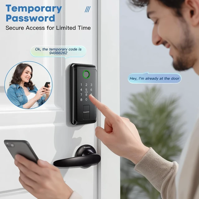 Alt view image 4 of 7 - Keypad Door Lock with Handle, Electronic Digital Keypad Deadbolt with App, Keyless Entry Fingerprint Lock Auto Lock & One Touch Locking, Front Smart Door Handle Sets