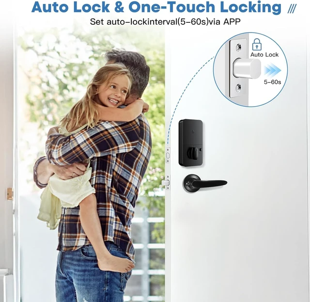 Alt view image 6 of 7 - Keypad Door Lock with Handle, Electronic Digital Keypad Deadbolt with App, Keyless Entry Fingerprint Lock Auto Lock & One Touch Locking, Front Smart Door Handle Sets