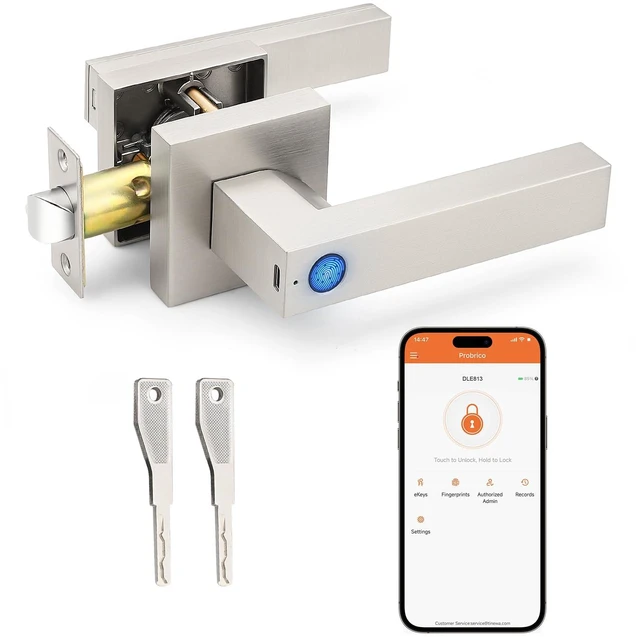 Main image of Smart Lock Keyless Entry Door Lock with Handle, Satin Nickel Smart Locks for Front Door Fingerprint Door Handle for Bedroom Bathroom, Electronic Biometric Digital WiFi APP Control