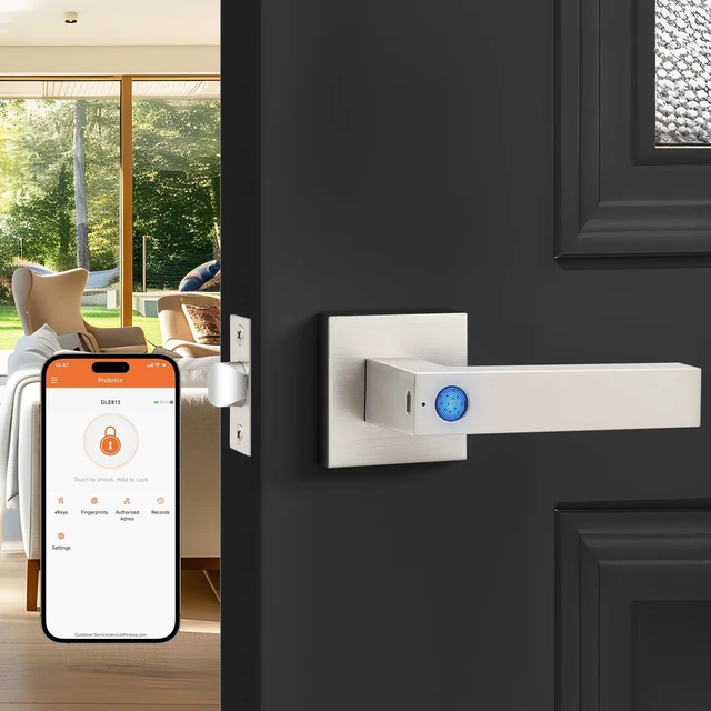 Alt view image 2 of 7 - Smart Lock Keyless Entry Door Lock with Handle, Satin Nickel Smart Locks for Front Door Fingerprint Door Handle for Bedroom Bathroom, Electronic Biometric Digital WiFi APP Control