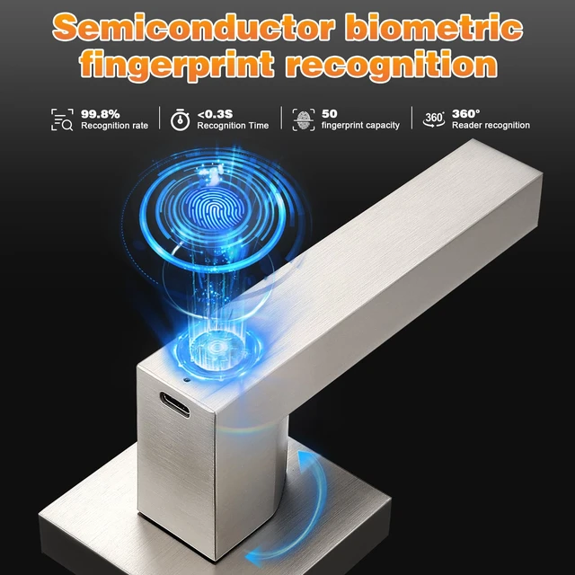 Alt view image 4 of 7 - Smart Lock Keyless Entry Door Lock with Handle, Satin Nickel Smart Locks for Front Door Fingerprint Door Handle for Bedroom Bathroom, Electronic Biometric Digital WiFi APP Control