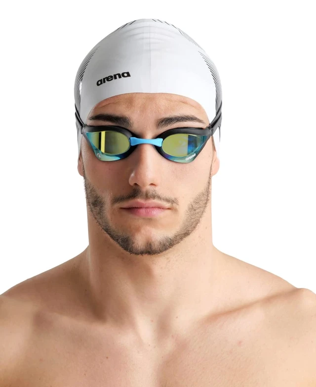 Alt view image 4 of 7 - Unisex Cobra Core Swipe Racing Swim Goggles Pro Competitive Swimmers Adult Men Women Anti-Fog Coating Polycarbonate Hard Mirrored Lens, Aqua/Black