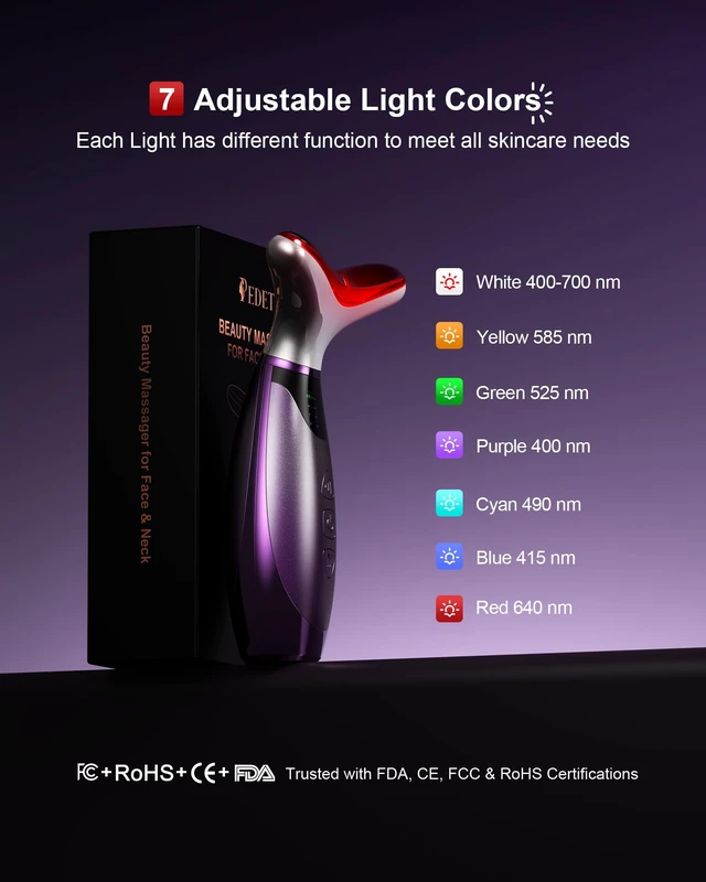 Alt view image 3 of 7 - Facial Massager, 7 Colors Red Light Therapy for Face and Neck | Face Lift Device with 113°F Heating Vibration , 3 Modes & 4 Adjustable Intensities for Multi Skin Care, Face culpting Wand