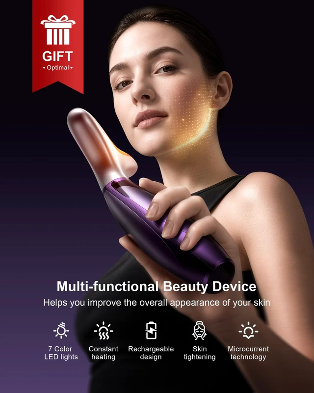 Alt view image 5 of 7 - Facial Massager, 7 Colors Red Light Therapy for Face and Neck | Face Lift Device with 113°F Heating Vibration , 3 Modes & 4 Adjustable Intensities for Multi Skin Care, Face culpting Wand
