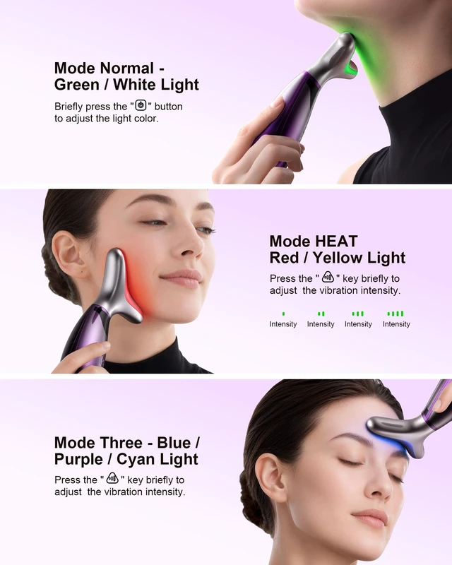 Alt view image 2 of 7 - Facial Massager, 7 Colors Red Light Therapy for Face and Neck | Face Lift Device with 113°F Heating Vibration , 3 Modes & 4 Adjustable Intensities for Multi Skin Care, Face culpting Wand
