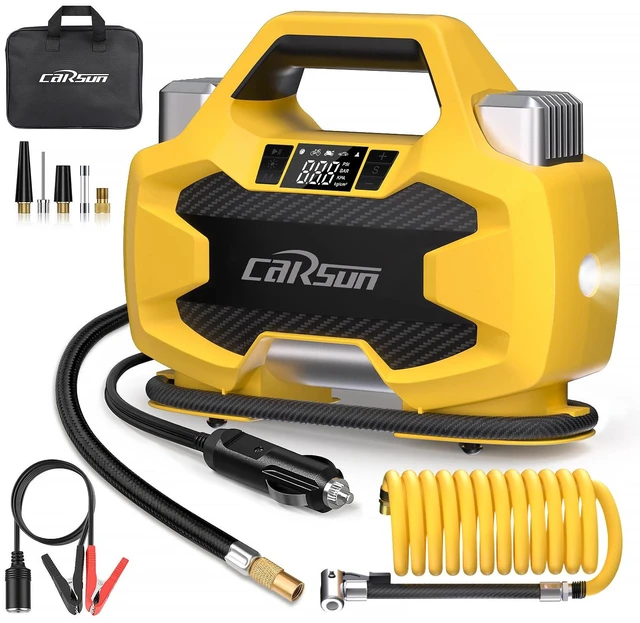 Main image of Portable Heavy Duty Tire Inflator Pump,Dual Cylinders & Dual Motors Tire Pump,150PSI Air Pumps Auto Shutoff with Screen,DC 12V Air Compressor for Pickup,ORVs,SUVs,Cars.