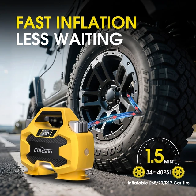 Alt view image 3 of 7 - Portable Heavy Duty Tire Inflator Pump,Dual Cylinders & Dual Motors Tire Pump,150PSI Air Pumps Auto Shutoff with Screen,DC 12V Air Compressor for Pickup,ORVs,SUVs,Cars.