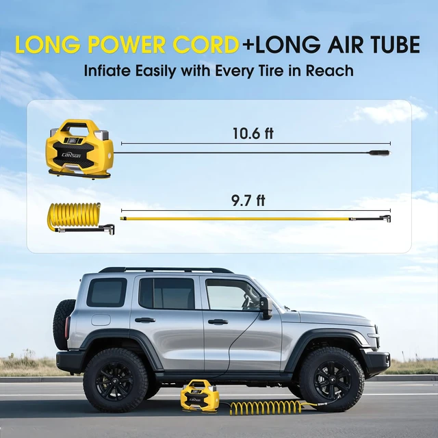 Alt view image 5 of 7 - Portable Heavy Duty Tire Inflator Pump,Dual Cylinders & Dual Motors Tire Pump,150PSI Air Pumps Auto Shutoff with Screen,DC 12V Air Compressor for Pickup,ORVs,SUVs,Cars.