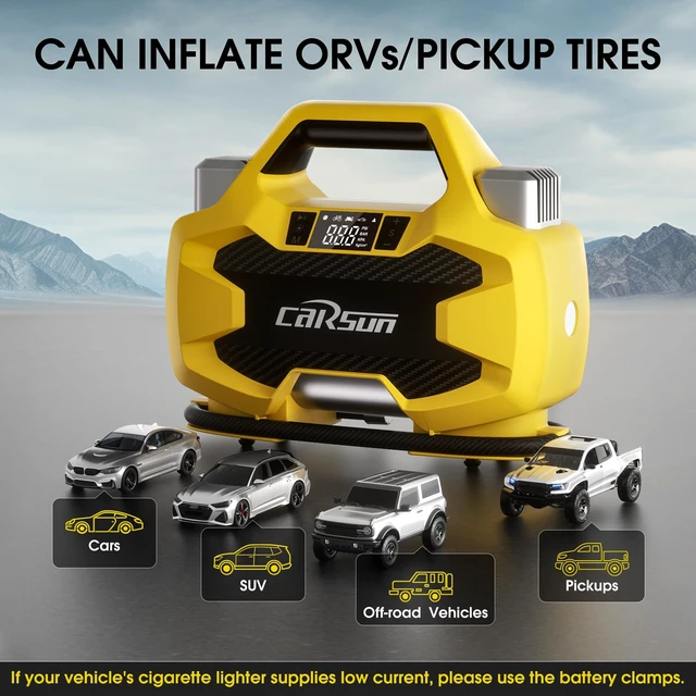 Alt view image 6 of 7 - Portable Heavy Duty Tire Inflator Pump,Dual Cylinders & Dual Motors Tire Pump,150PSI Air Pumps Auto Shutoff with Screen,DC 12V Air Compressor for Pickup,ORVs,SUVs,Cars.