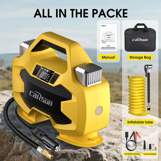 Alt view image 7 of 7 - Portable Heavy Duty Tire Inflator Pump,Dual Cylinders & Dual Motors Tire Pump,150PSI Air Pumps Auto Shutoff with Screen,DC 12V Air Compressor for Pickup,ORVs,SUVs,Cars.