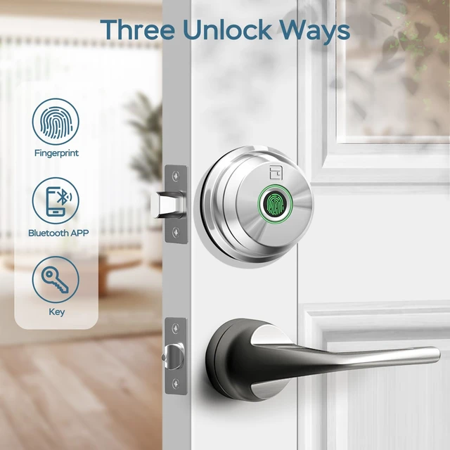 Alt view image 2 of 7 - Fingerprint Deadbolt with App, Smart Lock for Font Door | Keyless Entry Door Lock, Biometric DeadBolt, Electronic Door Knob, Auto Lock, Back-Up Key, Black Dead Bolt, Easy Installation