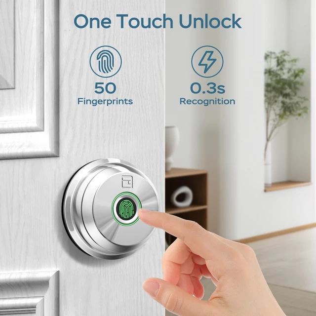 Alt view image 3 of 7 - Fingerprint Deadbolt with App, Smart Lock for Font Door | Keyless Entry Door Lock, Biometric DeadBolt, Electronic Door Knob, Auto Lock, Back-Up Key, Black Dead Bolt, Easy Installation