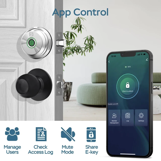 Alt view image 4 of 7 - Fingerprint Deadbolt with App, Smart Lock for Font Door | Keyless Entry Door Lock, Biometric DeadBolt, Electronic Door Knob, Auto Lock, Back-Up Key, Black Dead Bolt, Easy Installation
