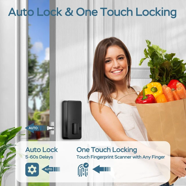 Alt view image 6 of 7 - Fingerprint Deadbolt with App, Smart Lock for Font Door | Keyless Entry Door Lock, Biometric DeadBolt, Electronic Door Knob, Auto Lock, Back-Up Key, Black Dead Bolt, Easy Installation