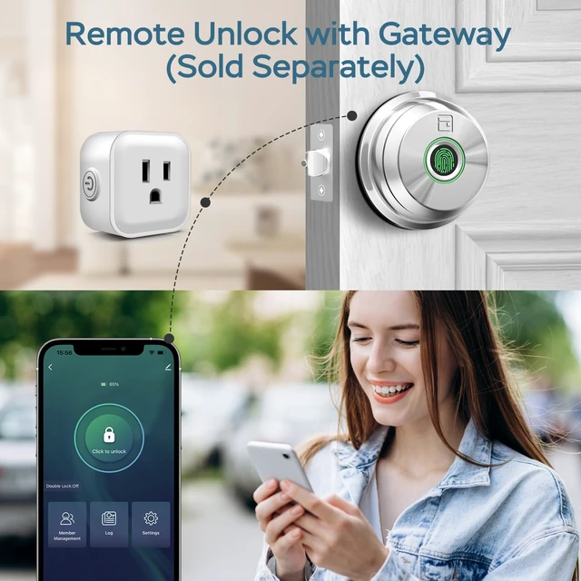 Alt view image 5 of 7 - Fingerprint Deadbolt with App, Smart Lock for Font Door | Keyless Entry Door Lock, Biometric DeadBolt, Electronic Door Knob, Auto Lock, Back-Up Key, Black Dead Bolt, Easy Installation