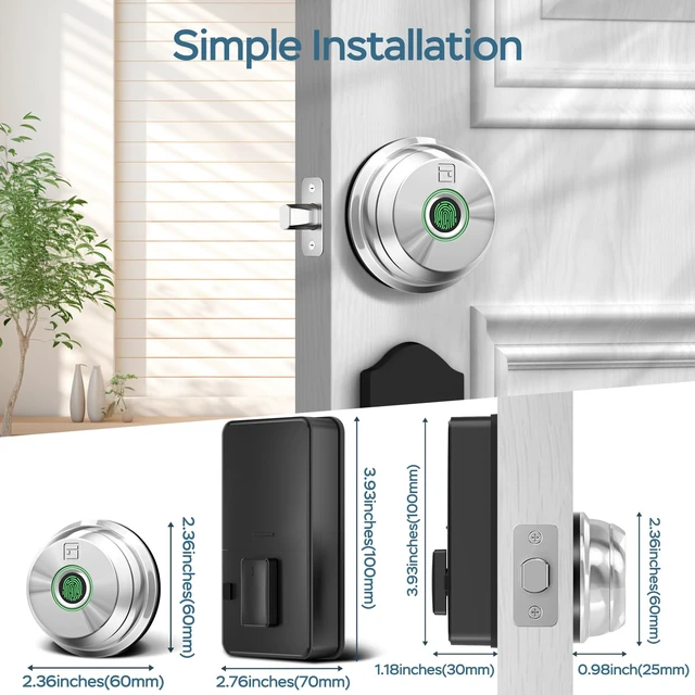 Alt view image 7 of 7 - Fingerprint Deadbolt with App, Smart Lock for Font Door | Keyless Entry Door Lock, Biometric DeadBolt, Electronic Door Knob, Auto Lock, Back-Up Key, Black Dead Bolt, Easy Installation