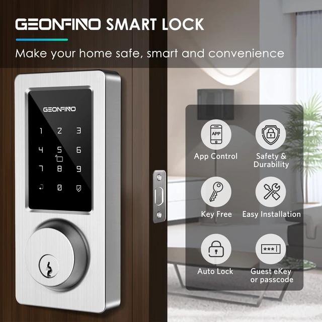 Alt view image 6 of 7 - Smart Door Lock, Entry Door Lock with Auto-Lock | Fingerprint, Touchscreen Keypad Deadbolt For Front Door, Electronic Deadbolt For Home