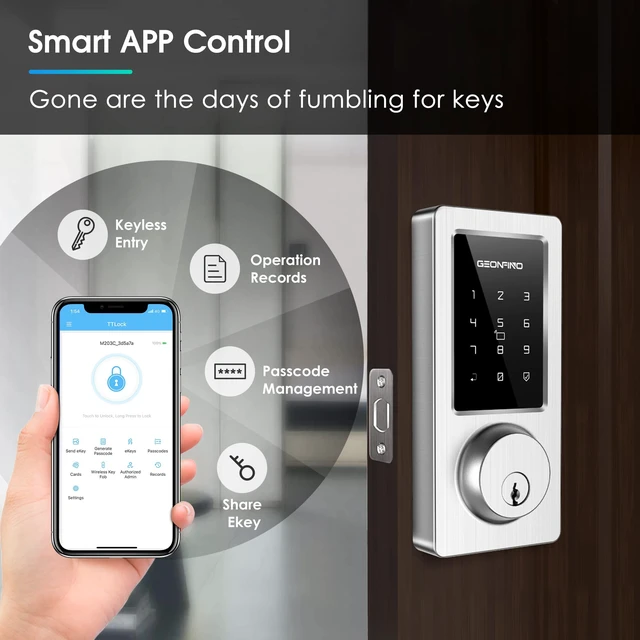 Alt view image 7 of 7 - Smart Door Lock, Entry Door Lock with Auto-Lock | Fingerprint, Touchscreen Keypad Deadbolt For Front Door, Electronic Deadbolt For Home