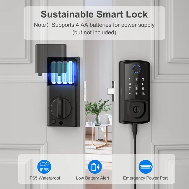 Alt view image 5 of 7 - Smart Deadbolt Door Lock Security Keyless EntryDoor Lock for Front Door | Fingerprint Lock, Touchscreen Keypad, Electronic Door Knob, WiFi App Remote Control, Auto-Lock